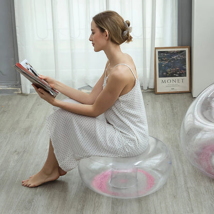 1PC Inflatable Foot Stool Ottoman Round Air Footrest Pouf Portable Seat Sofa Chair 2-in-1 Footrest & Extra Seating Lightweight