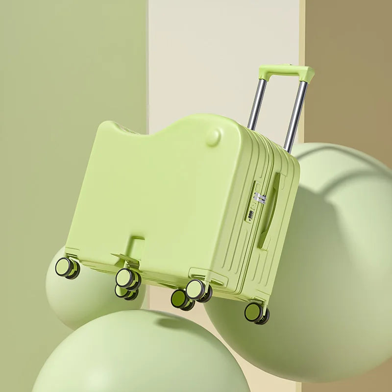 New Children's Luggage Can Sit and Ride With Hidden Cup Holders Footrest Design Durable Trolley Travel Password Box Seat Diva