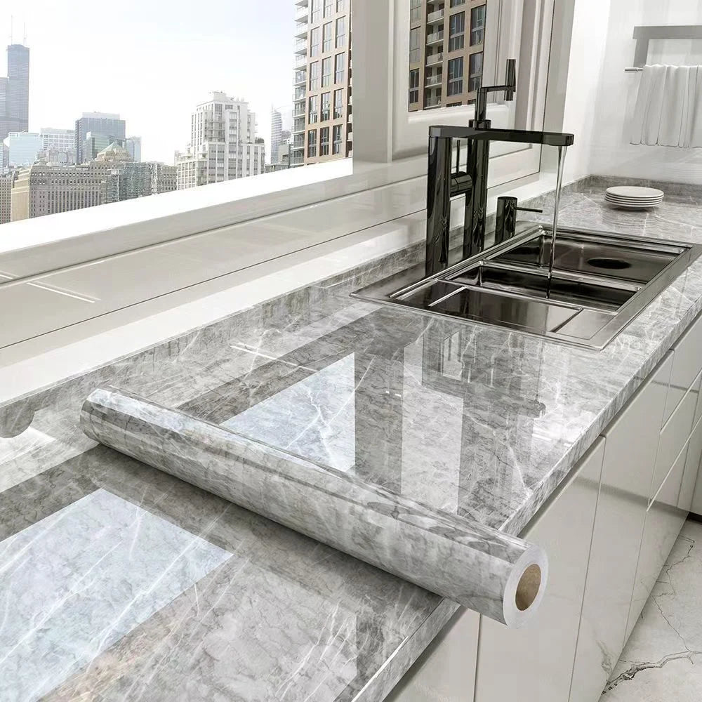 Marble Self-Adhesive Wallpaper Waterproof and Oil Resistant PVC Stickers Kitchen and Living Room Background Wall Wallpaper