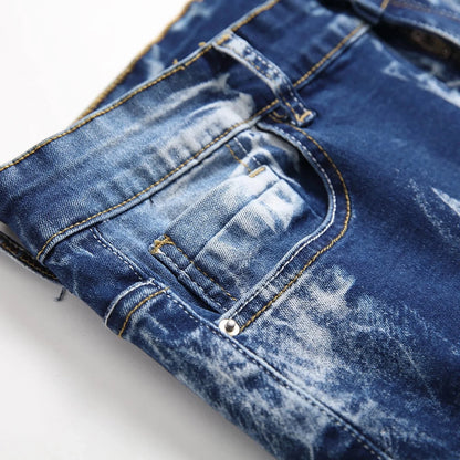 High Street Men's Straight Denim Jeans 100% Cotton Mid Waist Lightweight Knitted Breathable Garment Dyed Distressed Zipper Sizes