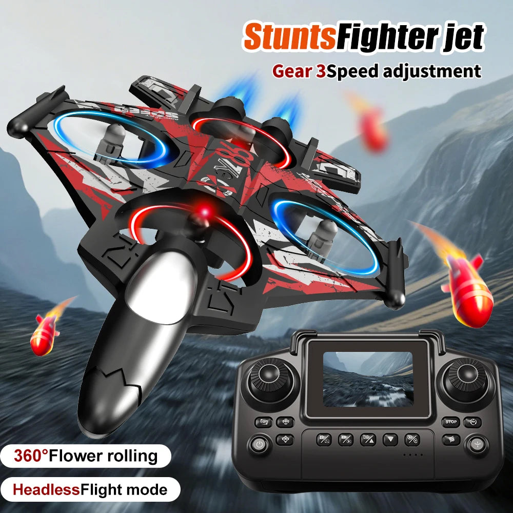 ZNLYRION Drone YL86 Fighter Shape With Screen Remote 480P Camera Fixed Height Hover Cool LED Light 360 Stunt Roll RC Quadcopter