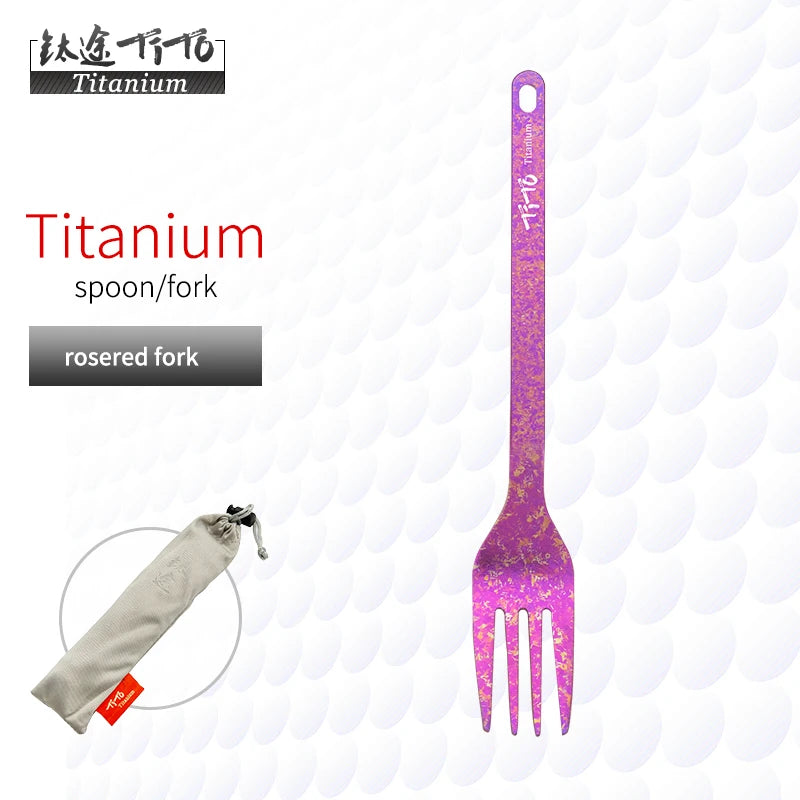 TiTo Outdoor Camping Titanium Spork 13.8g Ultralight Titanium Spoon Long Handle Spoon Outdoor Camping Picnic Titanium Fork