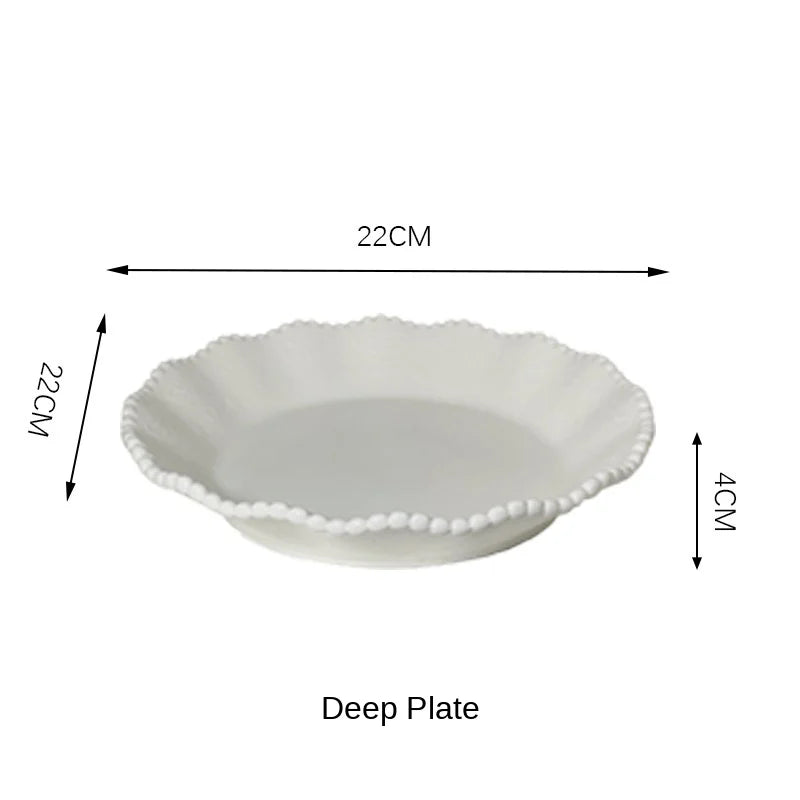 ColorValue White Pearl Ceramic Breakfast Plate Bowl Set Ins Style Elegant Tableware for Home Drining
