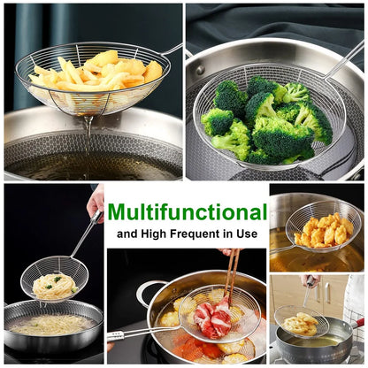 1pc Stainless Steel Fine Mesh Skimmer Spoon Multi-Function Spider Strainer with Long Handle for Cooking Frying and Noodle Strain