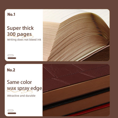 A5 soft cover PU notebook, 300 pages, durable, economical, stylish, thick eye protection paper notebook