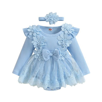 Baby Girls' Floral Romper & Headband Set | Ruffle Details & Mesh Skirt | Birthdays, Portraits & Celebrations