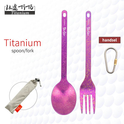 TiTo Outdoor Camping Titanium Spork 13.8g Ultralight Titanium Spoon Long Handle Spoon Outdoor Camping Picnic Titanium Fork