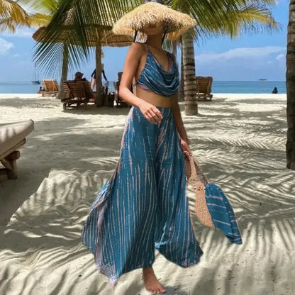 Handmade Casual Summer BOHO Harem Wide Leg Pants Gypsy Yoga Belly Dance Art Pallazo Wrap Sarong Tie Dye High Elastic Waist