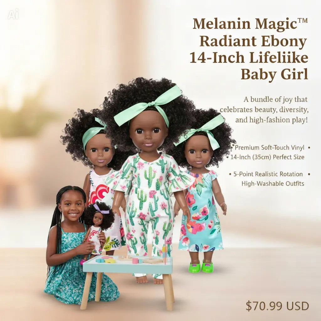 Melanin Magic™ Radiant Ebony 14-Inch Lifelike Baby Girl | Realistic Soft-Touch Vinyl Simulation Doll for Kids & Collectors