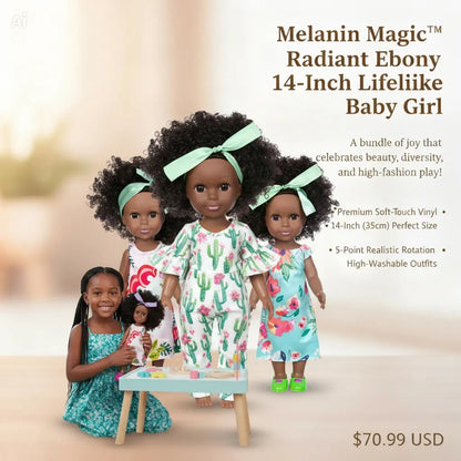 Melanin Magic™ Radiant Ebony 14-Inch Lifelike Baby Girl | Realistic Soft-Touch Vinyl Simulation Doll for Kids & Collectors