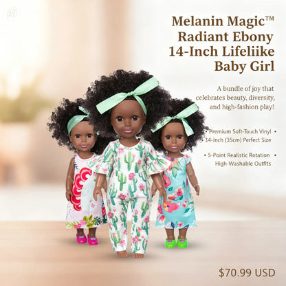Melanin Magic™ Radiant Ebony 14-Inch Lifelike Baby Girl | Realistic Soft-Touch Vinyl Simulation Doll for Kids & Collectors