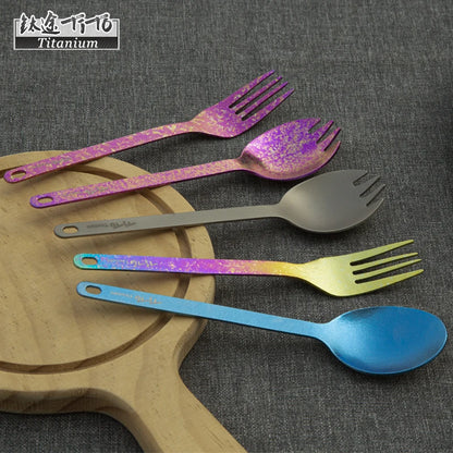 TiTo Outdoor Camping Titanium Spork 13.8g Ultralight Titanium Spoon Long Handle Spoon Outdoor Camping Picnic Titanium Fork