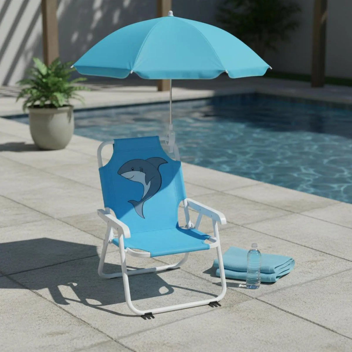 Children's Portable Chair with Sun Shade Lightweight Kids Beach Chair with Umbrella Water Resistant Cartoon Creature Print