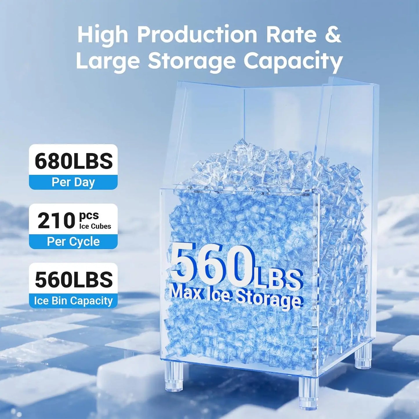 Commercial Ice Maker Machine 680LBS/24H, 560LBS Storage Bin, Commercial Ice Machine with Self- Cleaning Industrial Ice Machine
