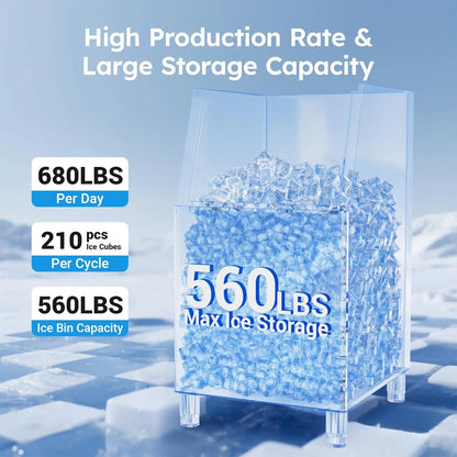 Commercial Ice Maker Machine 680LBS/24H, 560LBS Storage Bin, Commercial Ice Machine with Self- Cleaning Industrial Ice Machine