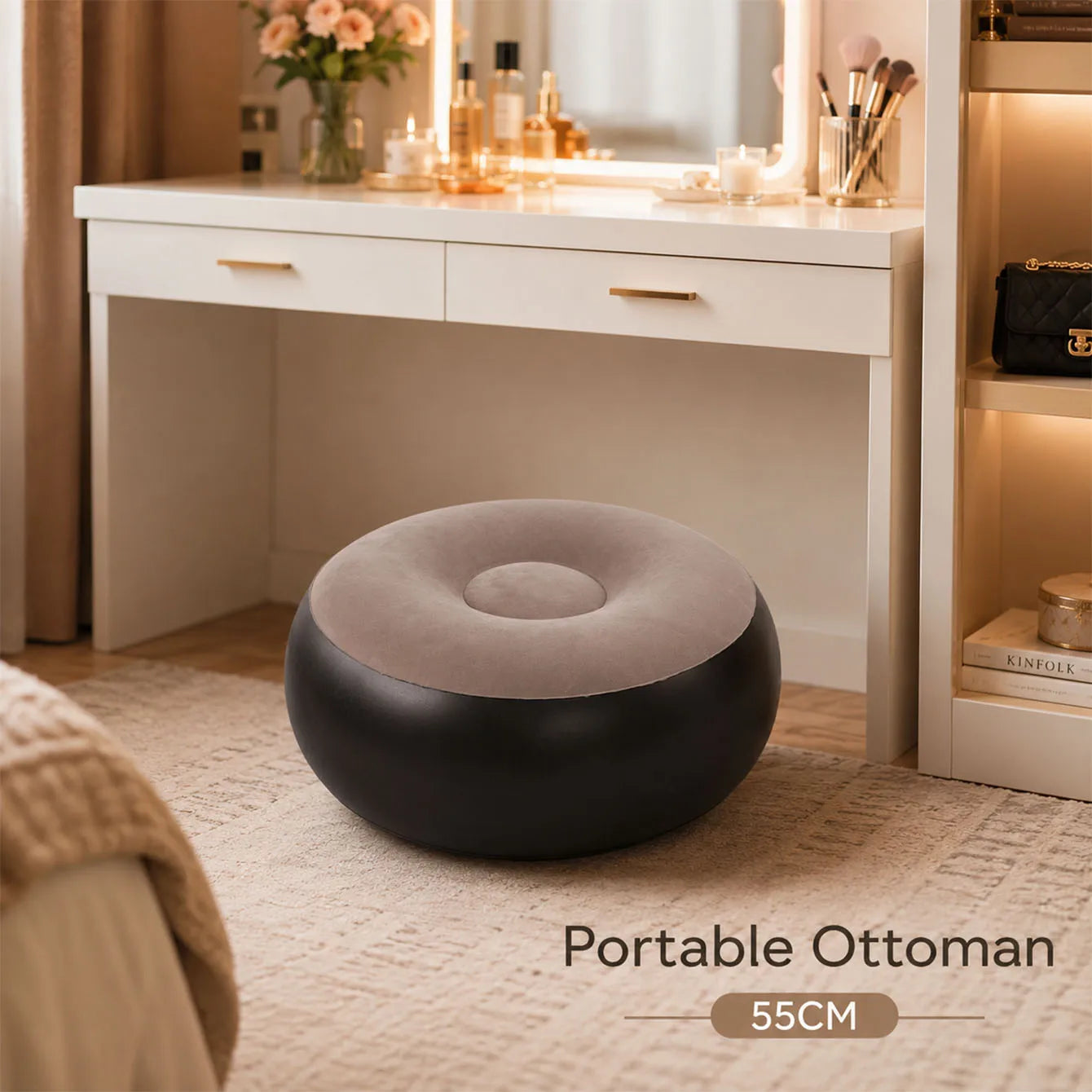 1PC Inflatable Foot Stool Ottoman Round Air Footrest Pouf Portable Seat Sofa Chair 2-in-1 Footrest & Extra Seating Lightweight