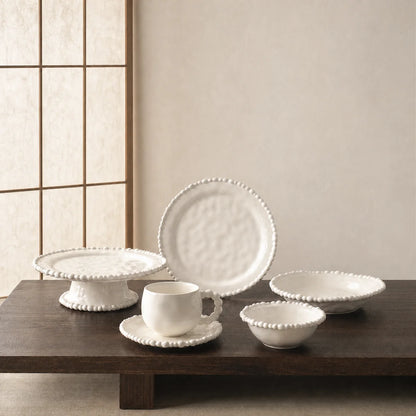 Color Value White French Pearl Edge Ceramic Dinnerware Set Elegant Steak Plate Bowl for Home Kitchen Dining