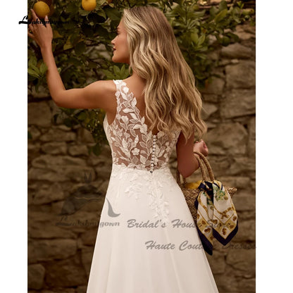 Lakshmigown Sexy Women Summer Beach Wedding Dresses A Line 2026 Vestidos Civil Boho Bridal Gowns V Neck Lace Bodice Customized