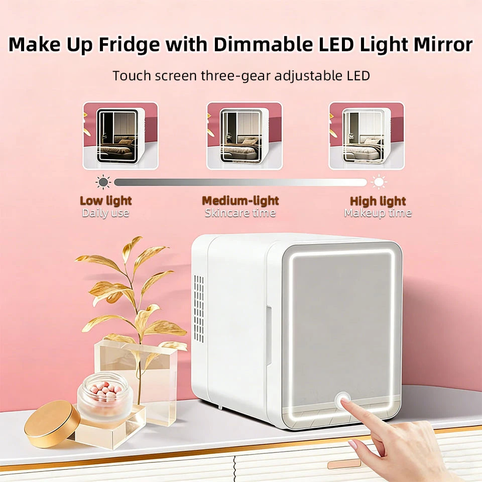 Yanace 6L Mini Fridge for Skincare Cosmetics Portable Makeup Refrigerator with Mirror Door Quiet Desktop Creams Perfumes Fresh