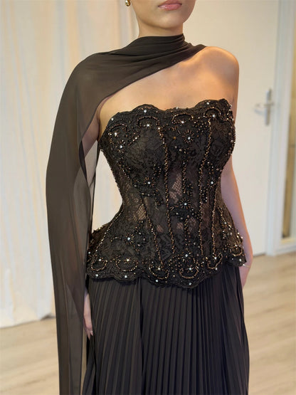 Mila Customized Pleated Strapless Beaded A-Line Prom Dress With Shawl Corset Formal Evening Floor-Length Vestidos De Fiesta 2026