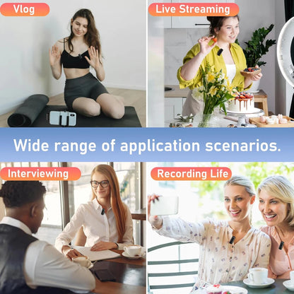 Wireless Lavalier Microphone Mini Clip On Mic With Charging Case Compatible With iPhone Android Live Streaming Video Recording Vlog