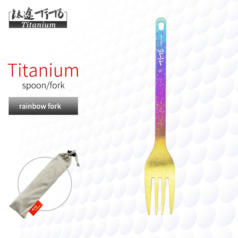 TiTo Outdoor Camping Titanium Spork 13.8g Ultralight Titanium Spoon Long Handle Spoon Outdoor Camping Picnic Titanium Fork