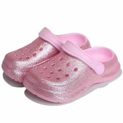 Kid's Glitter Clog and Mules, Lightweight EVA Garden Shoes, Non-Slip Sandals, Breathable Slip-On Shoes for Indoor Outdoor 168