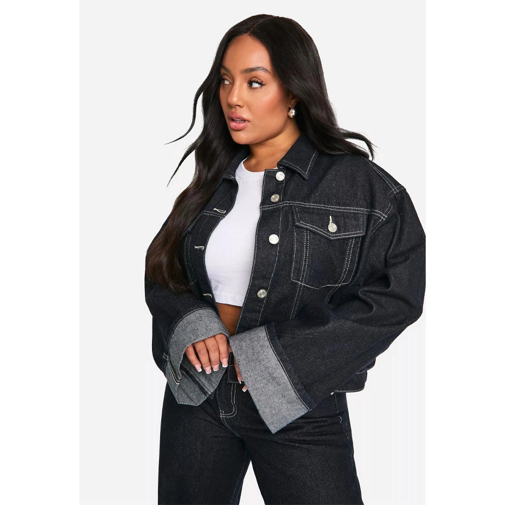 Wholesale Women's Denim Jacket Button Autumn Casual Regular Fit Plus Size Vintage Breathable Stonewashed In-Stock