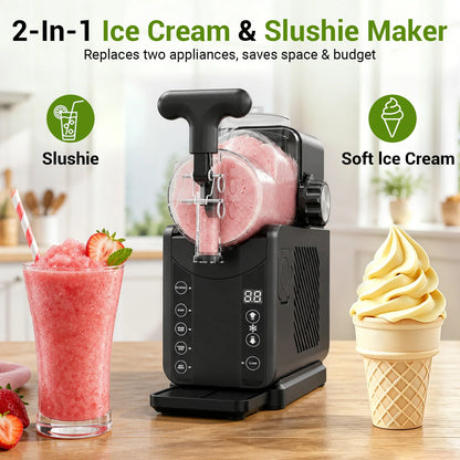 2-in-1 Slushie Machines & Soft Serve Ice Cream Maker, 68oz Vessel No-Ice-Needed  Slushy Maker Machine Frozen Drink Machine