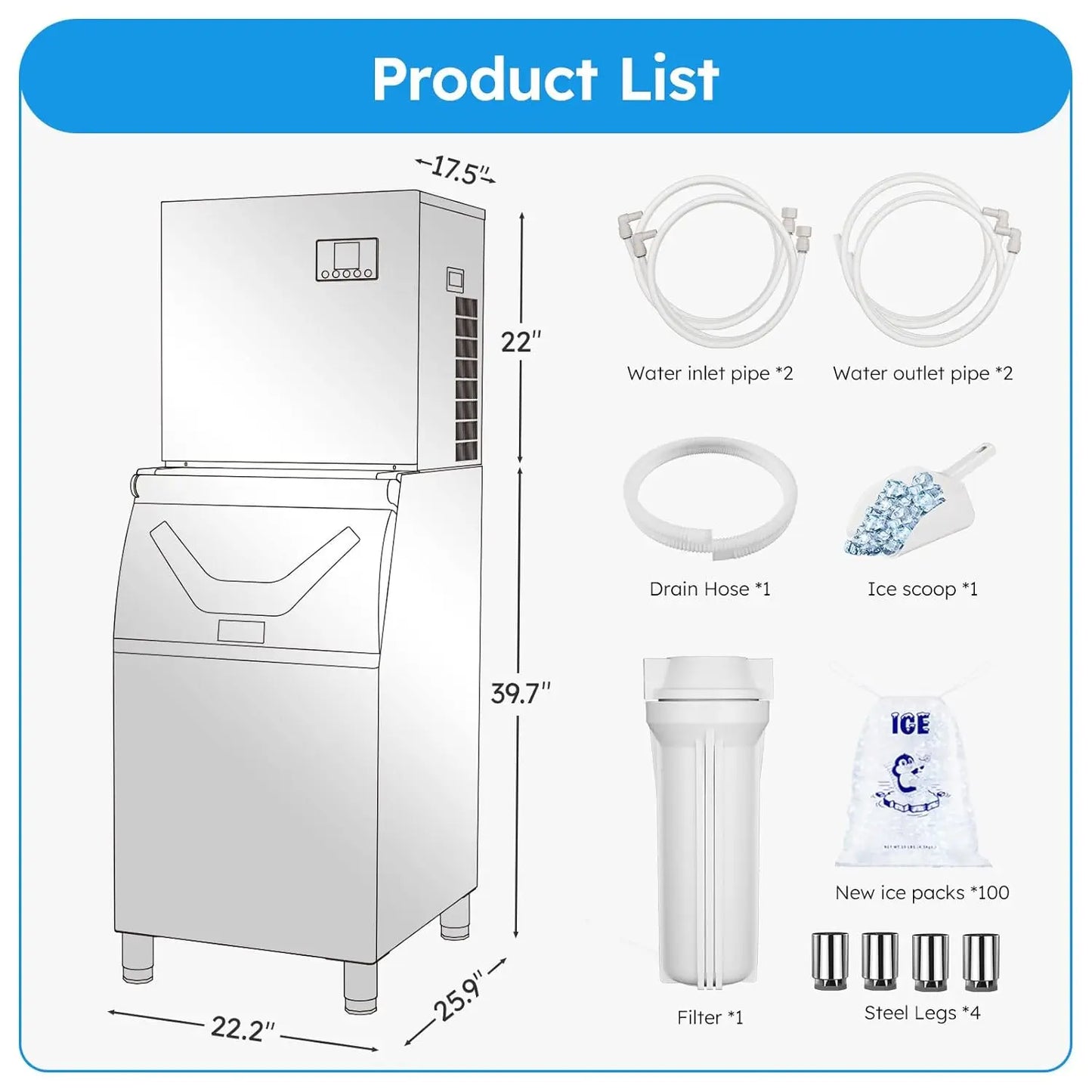 Commercial Ice Maker Machine 680LBS/24H, 560LBS Storage Bin, Commercial Ice Machine with Self- Cleaning Industrial Ice Machine