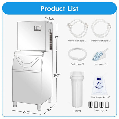 Commercial Ice Maker Machine 680LBS/24H, 560LBS Storage Bin, Commercial Ice Machine with Self- Cleaning Industrial Ice Machine