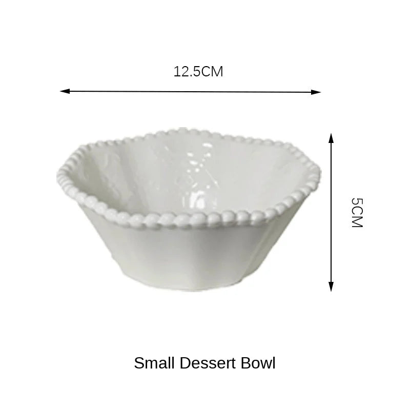 ColorValue White Pearl Ceramic Breakfast Plate Bowl Set Ins Style Elegant Tableware for Home Drining