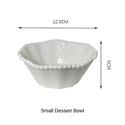 ColorValue White Pearl Ceramic Breakfast Plate Bowl Set Ins Style Elegant Tableware for Home Drining