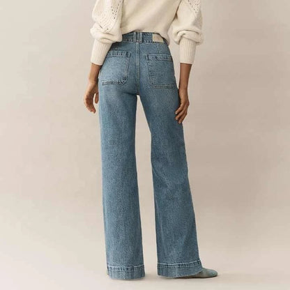 OEM 2025 Customized Winter Flat Front Women's Straight Leg Denim Pants Breathable Mid Waist Casual Streetwear 100% Plain Dyed