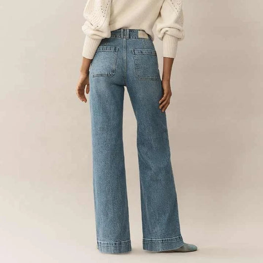 OEM 2025 Customized Winter Flat Front Women's Straight Leg Denim Pants Breathable Mid Waist Casual Streetwear 100% Plain Dyed