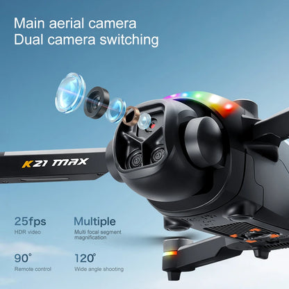 ZNLYRION RC Drone K21MAX Foldable Brushless Drone With Screen Remote EIS Dual Electric Camera Optical Flow Hover Colorful LED Light RC Quadcopter