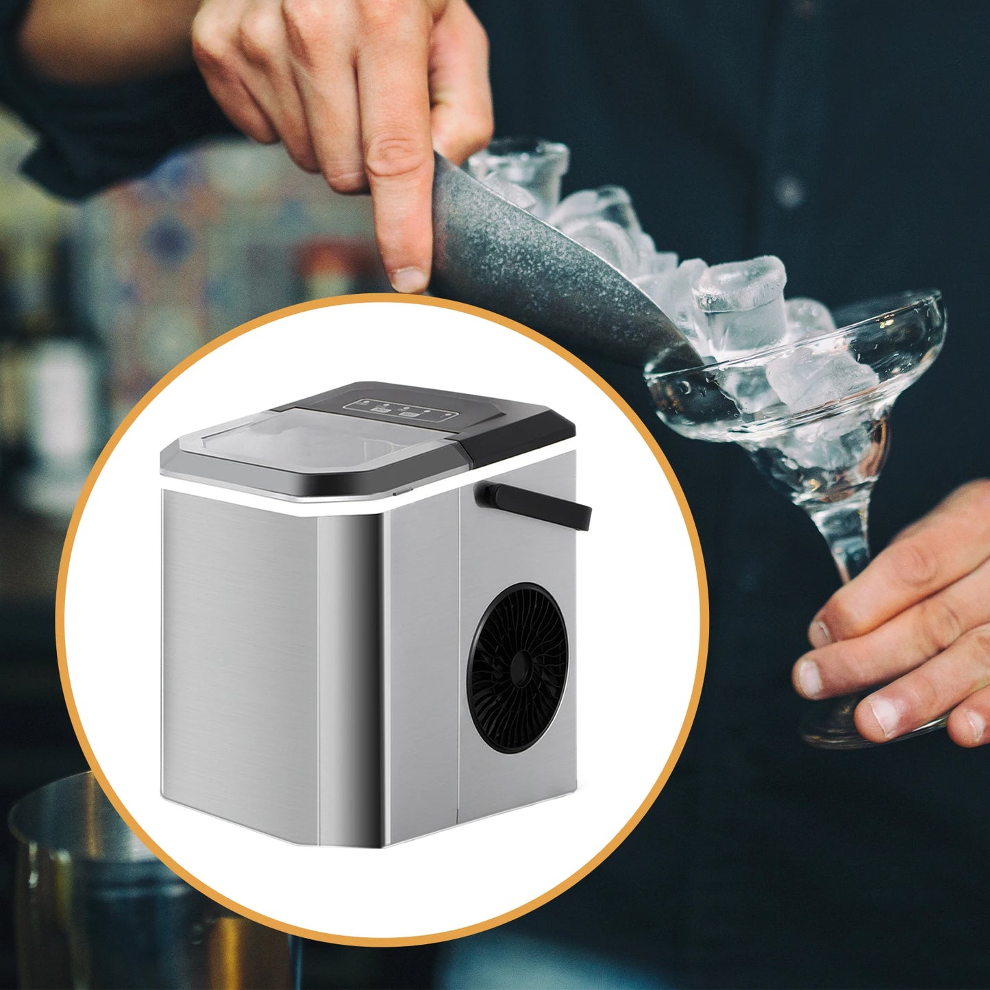 Electric Ice Machine Commercial Quick Ice Cube Maker Countertop Mini Ice Maker Machine for Camping Office Kitchen Home Party Bar