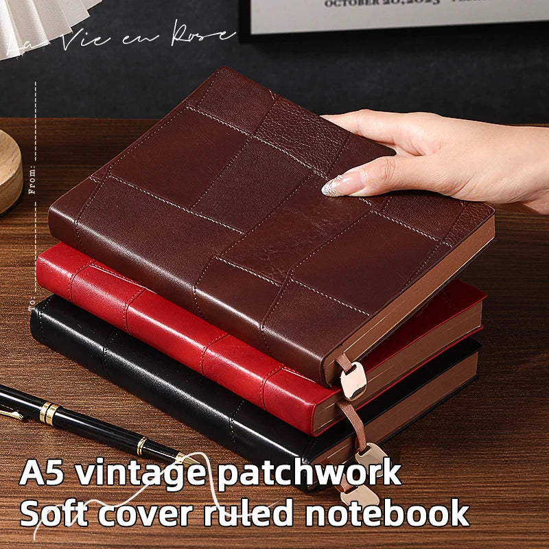 A5 soft cover PU notebook, 300 pages, durable, economical, stylish, thick eye protection paper notebook