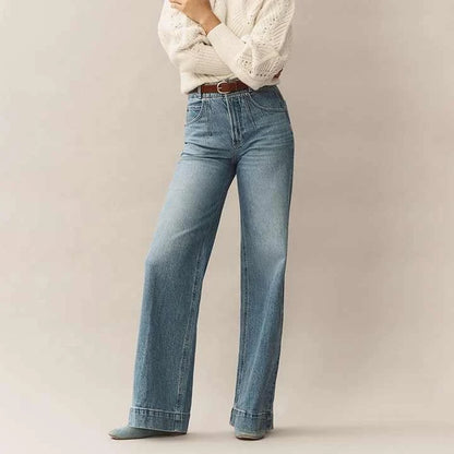 OEM 2025 Customized Winter Flat Front Women's Straight Leg Denim Pants Breathable Mid Waist Casual Streetwear 100% Plain Dyed