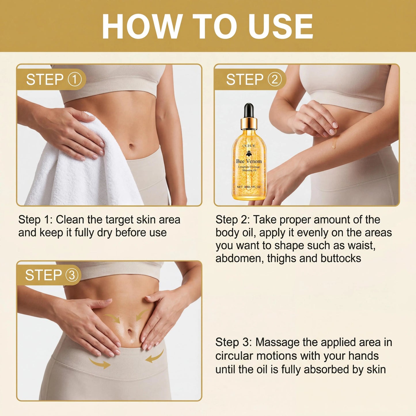 Bee Venom Slimming Oil Lymphatic Drainage Weight Loss Body Firming Tightening Hydrating Fat Burning Anti Cellulite Massage Oil