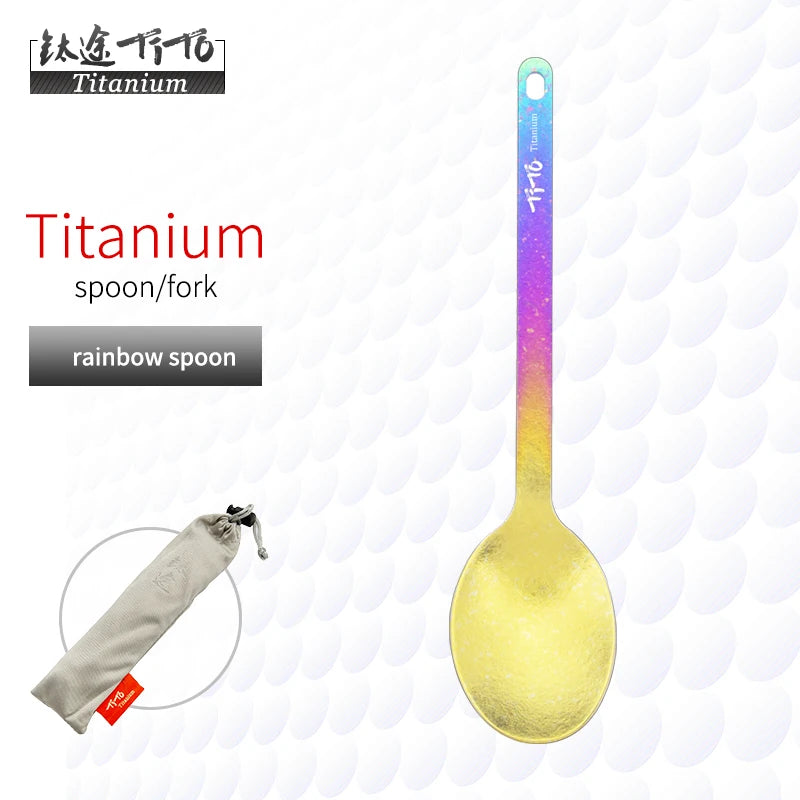 TiTo Outdoor Camping Titanium Spork 13.8g Ultralight Titanium Spoon Long Handle Spoon Outdoor Camping Picnic Titanium Fork
