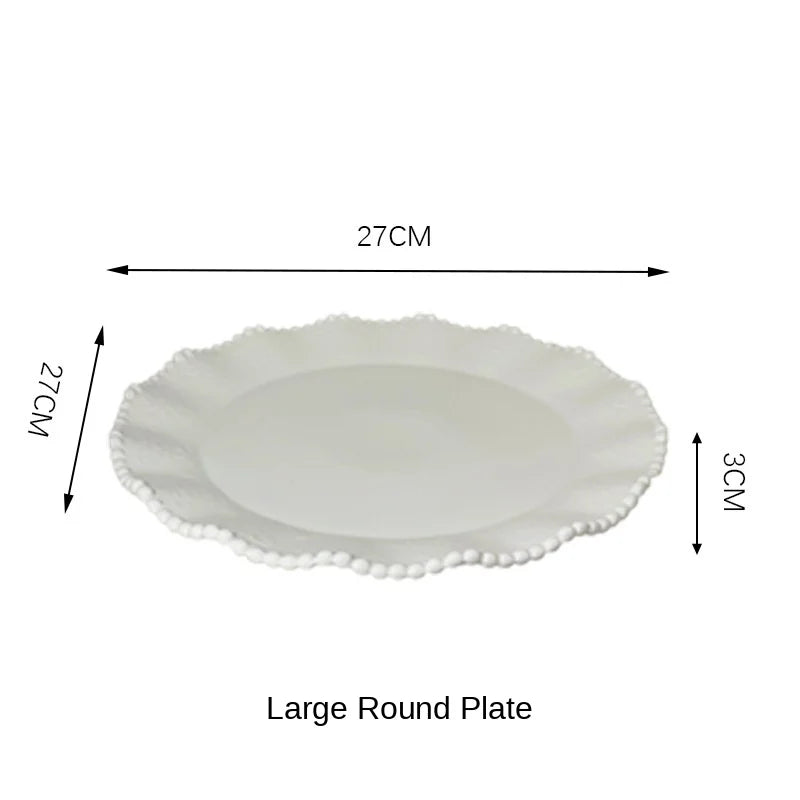 ColorValue White Pearl Ceramic Breakfast Plate Bowl Set Ins Style Elegant Tableware for Home Drining
