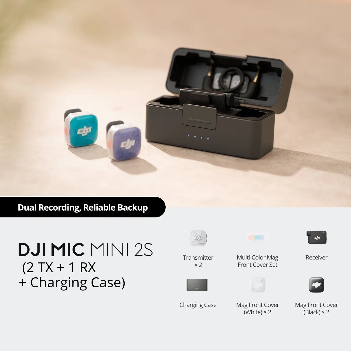 DJI Mic Mini 2S (2 TX + 1 RX + Charging Case), Wireless Lavalier Microphone, AI Noise Cancelling, Voice Recording Mic for Video, Vlog, Interview, Streaming