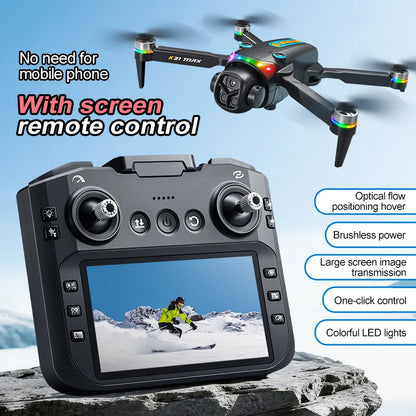 ZNLYRION RC Drone K21MAX Foldable Brushless Drone With Screen Remote EIS Dual Electric Camera Optical Flow Hover Colorful LED Light RC Quadcopter