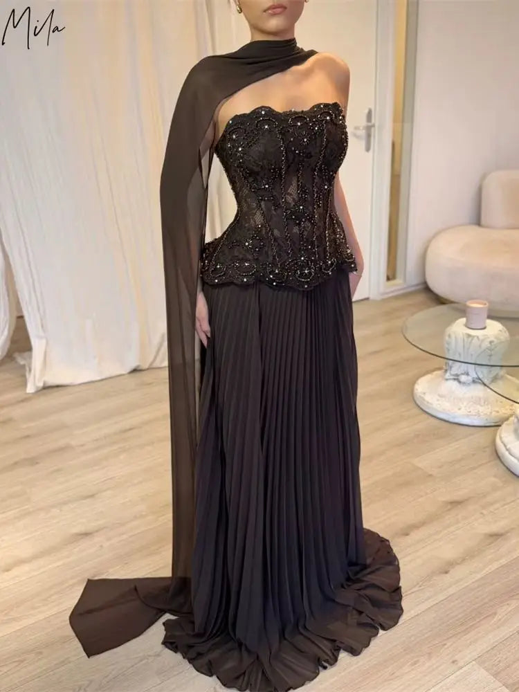Mila Customized Pleated Strapless Beaded A-Line Prom Dress With Shawl Corset Formal Evening Floor-Length Vestidos De Fiesta 2026