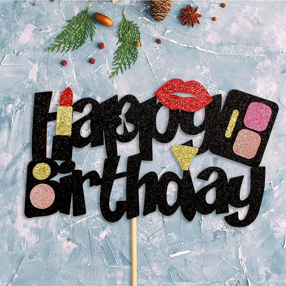 22Pcs Makeup Cake Topper, Lipstick Perfume Eyelash Diamond Brush Cosmetic Cupcake Toppers Decoration for Birthday Party Supplies