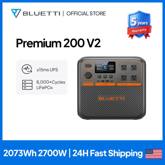 BLUETTI Premium 200 V2 2700W 2073.6Wh Portable Power Station High Capacity Solar Generator Outdoor Emergency Backup Power Supply