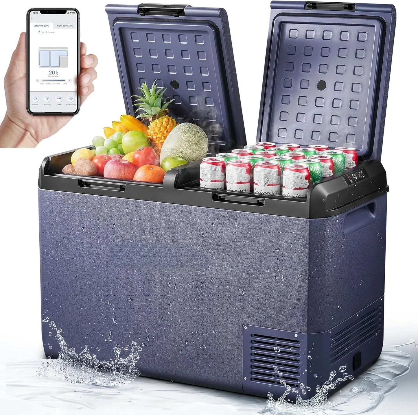 12 Volt Car Refrigerator, 79QT(75L) IPX4 Waterproof Electric Cooler, RV Car Fridge Dual Zone APP Control