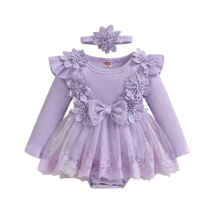 Baby Girls' Floral Romper & Headband Set | Ruffle Details & Mesh Skirt | Birthdays, Portraits & Celebrations