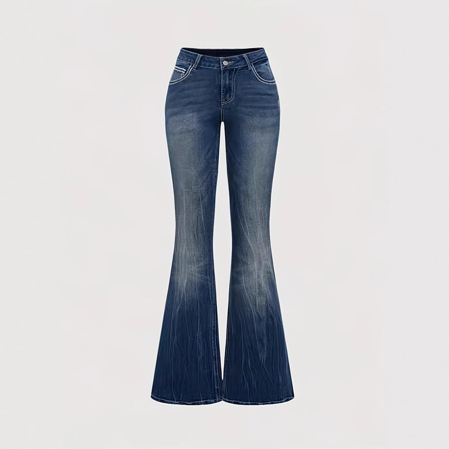 Women's dark wash pocket embroidered rhinestone fitted flared jeans